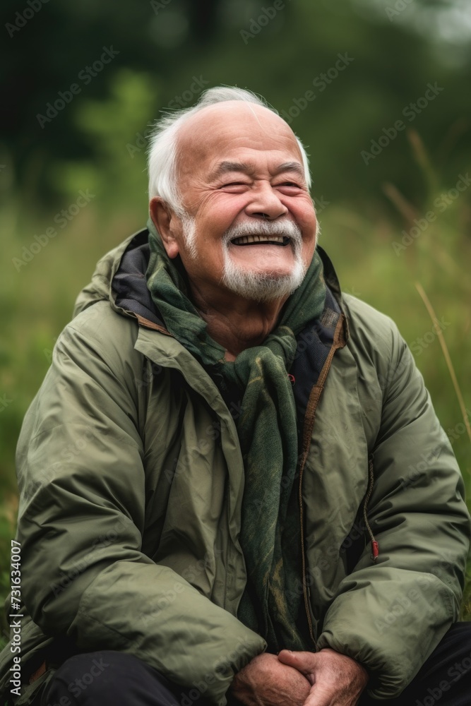 senior man, outdoor and smile for happy senior person on meditation outdoor training in nature