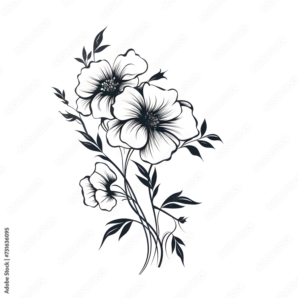 black and white drawing of flowers