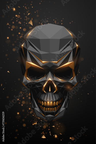 Black and gold geometric skull with light effect