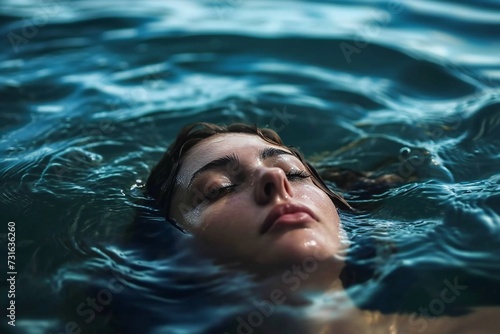 Serene woman floating in the tranquil water.