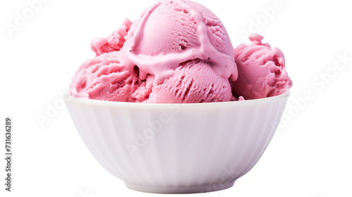 Scoops of pink ice cream in a bowl isolated on transparent background