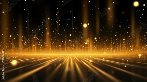 Luxurious and futuristic golden empty stage  golden particles background in stage shape