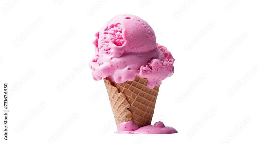 Scoop of pink ice cream in waffle cone isolated on transparent background Scoop of pink ice cream in waffle cone isolated on transparent background