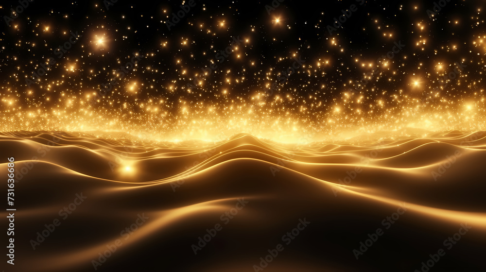 Obraz premium Luxurious and futuristic golden empty stage, golden particles background in stage shape