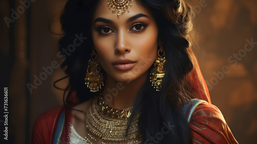 Beautiful indian woman in saree and jewelry