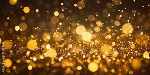 Background bokeh blur circle variety gold on black background. Dreamy soft focus wallpaper backdrop. gold bokeh banner design