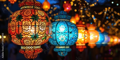 Eid Al-Fitr Festival of Lights: A dazzling display of lights and lanterns, with patterns and colors that light up the night, celebrating the end of Ramadan