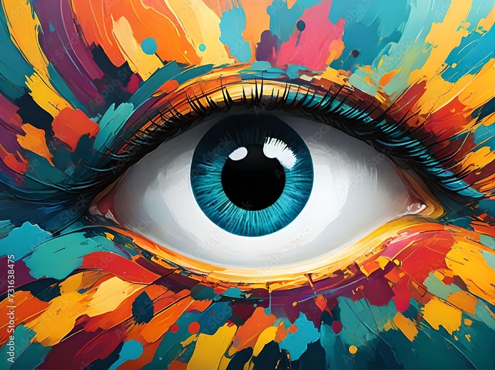 Abstract Colorful Eye Painting Looking at Camera Illustration Design