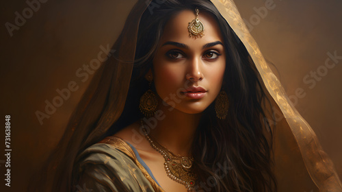 Beautiful indian woman in saree and jewelry