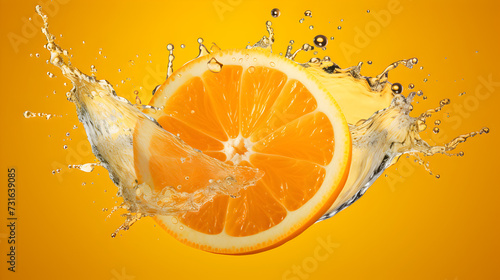 orange in water splash 3d image,, orange and water