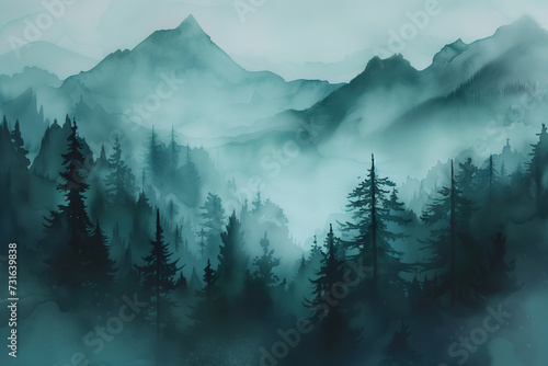 Mystery landscape, watercolor illustration © Cheport