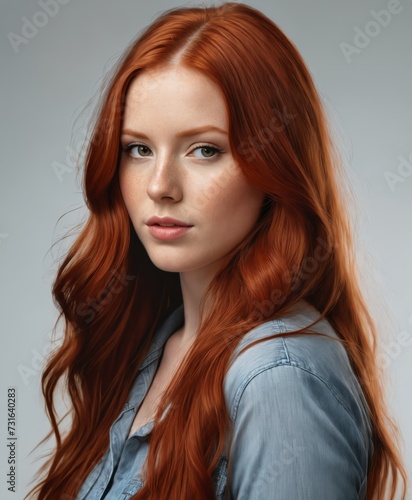a close-up red haired girl with long red hair