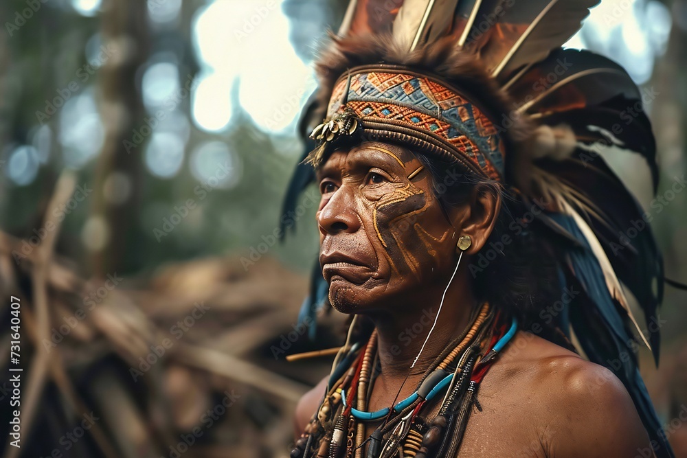 Amazonian tribal leader's portrait.