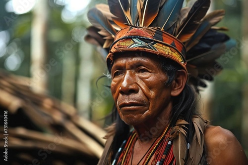 Amazonian tribal leader s portrait.