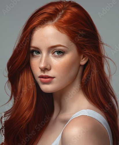 a close-up red haired girl with long red hair