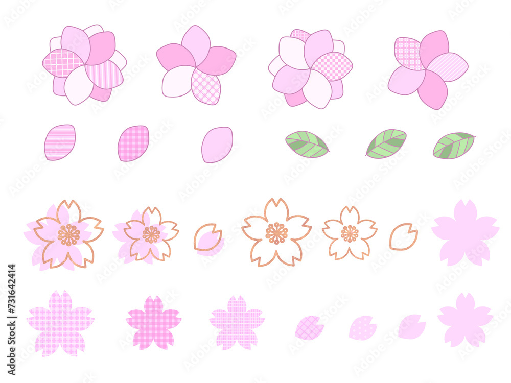 ポップでかわいい桃と桜のアイコン素材セット ポップでかわいい桃と桜のアイコン素材セット