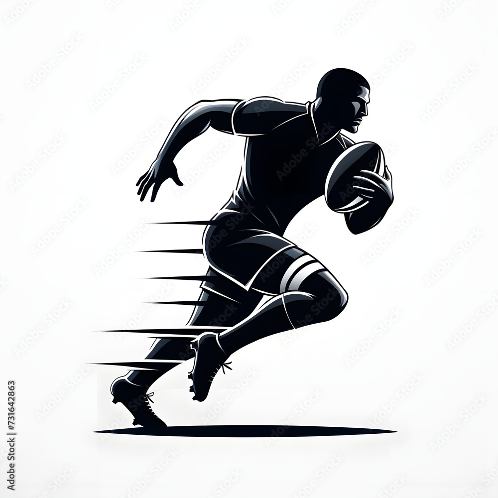 Icon dynamic silhouette of a rugby player in action