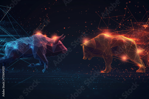 Stock market concept. A fight of a bear and a bull