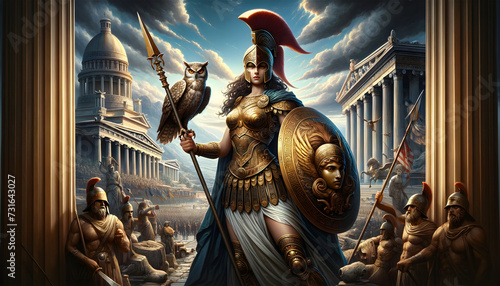 illustration of Athena, the goddess of wisdom, warfare, and crafts in Greek mythology