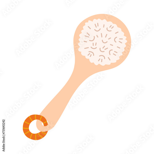 Cute doodle of wooden brush for anti cellulite massage, body and skin care. Natural tool for peeling, scrub and home spa procedure. Simple funny clipart in cartoon flat style isolated on white