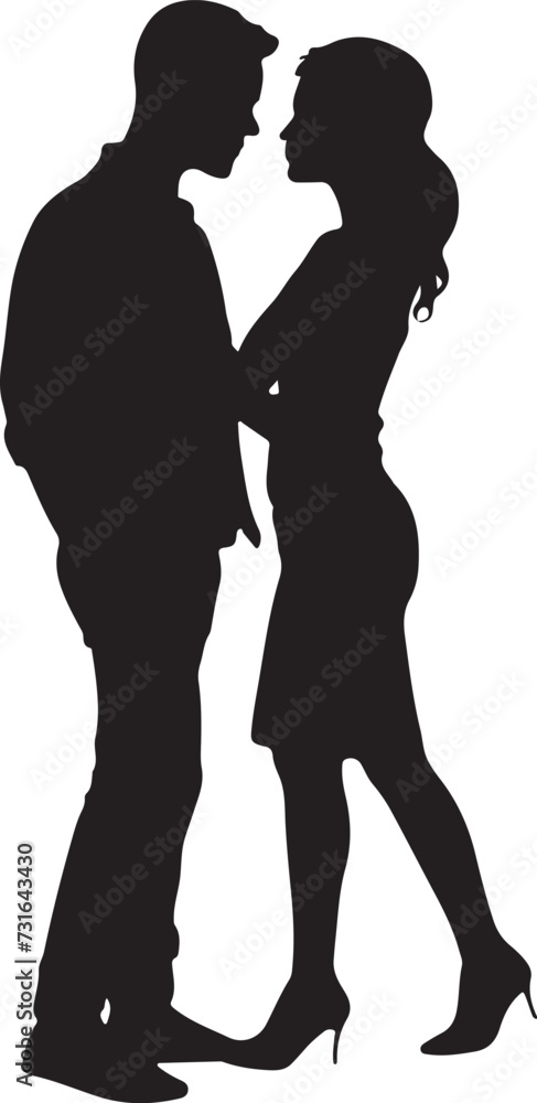 A silhouette of Romantic Couple Standing on Romance vector Illustration