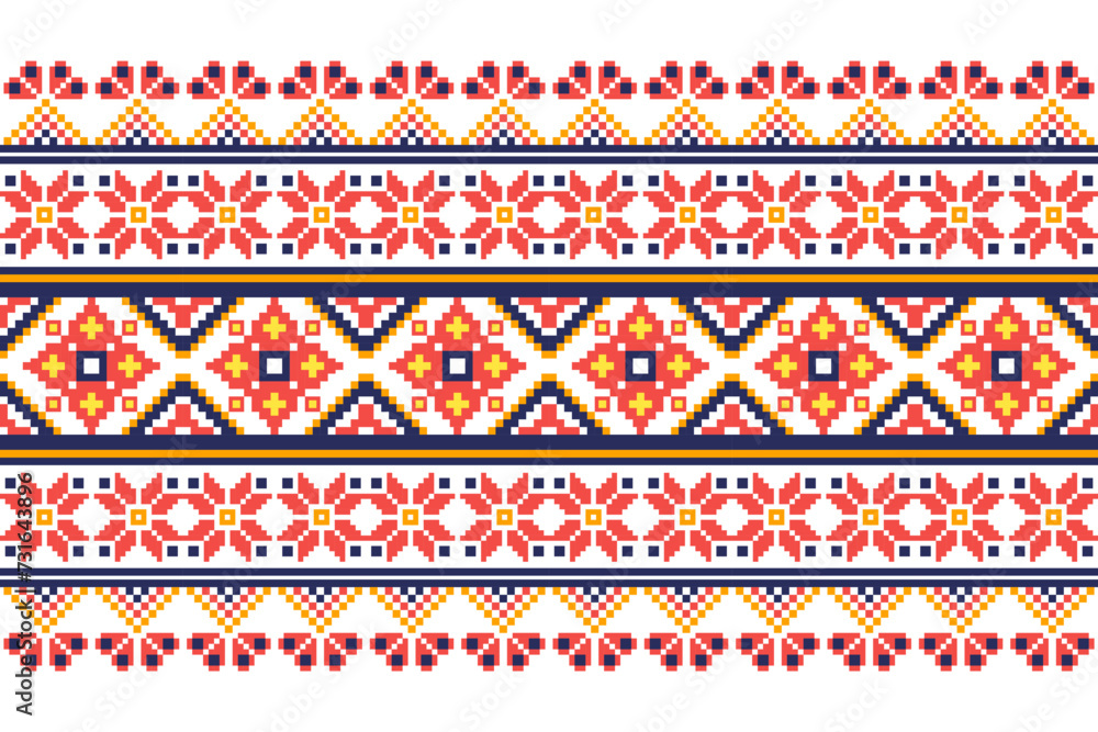 pixel art geometric shapes seamless pattern Ethnic abstract pixel art with warm tone color.
