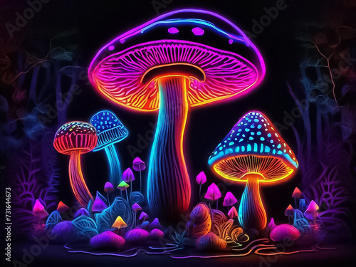 colorful neon mushrooms 