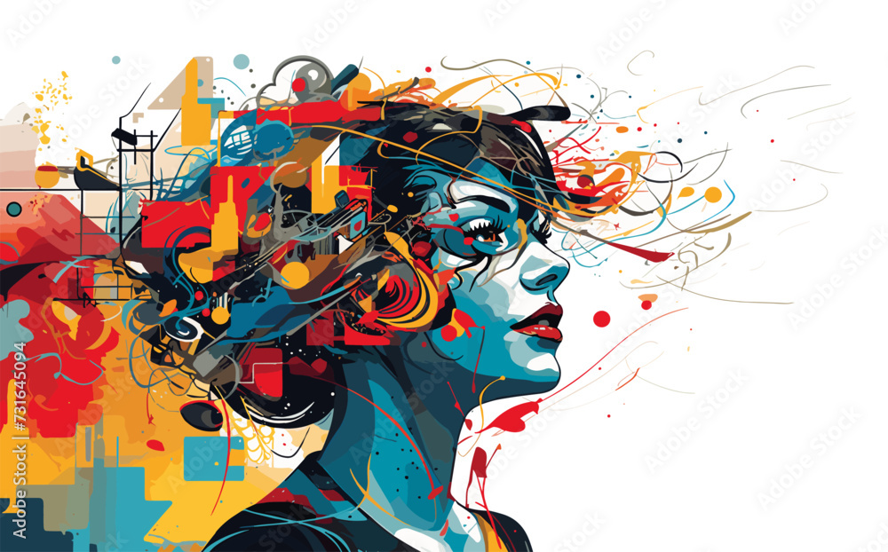 Obraz premium Artistic collage of the thought process and generating new creative ideas that are contemporary and abstract