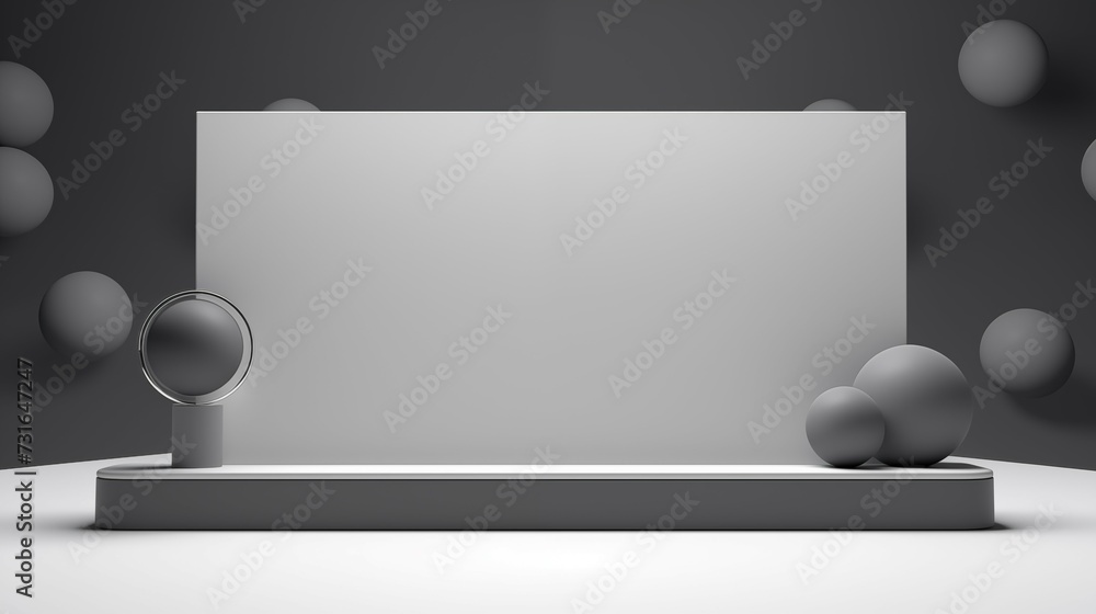 A blank banner on podium with a balls and grey wall in the background. A blank banner on podium with a balls and grey wall in the background.