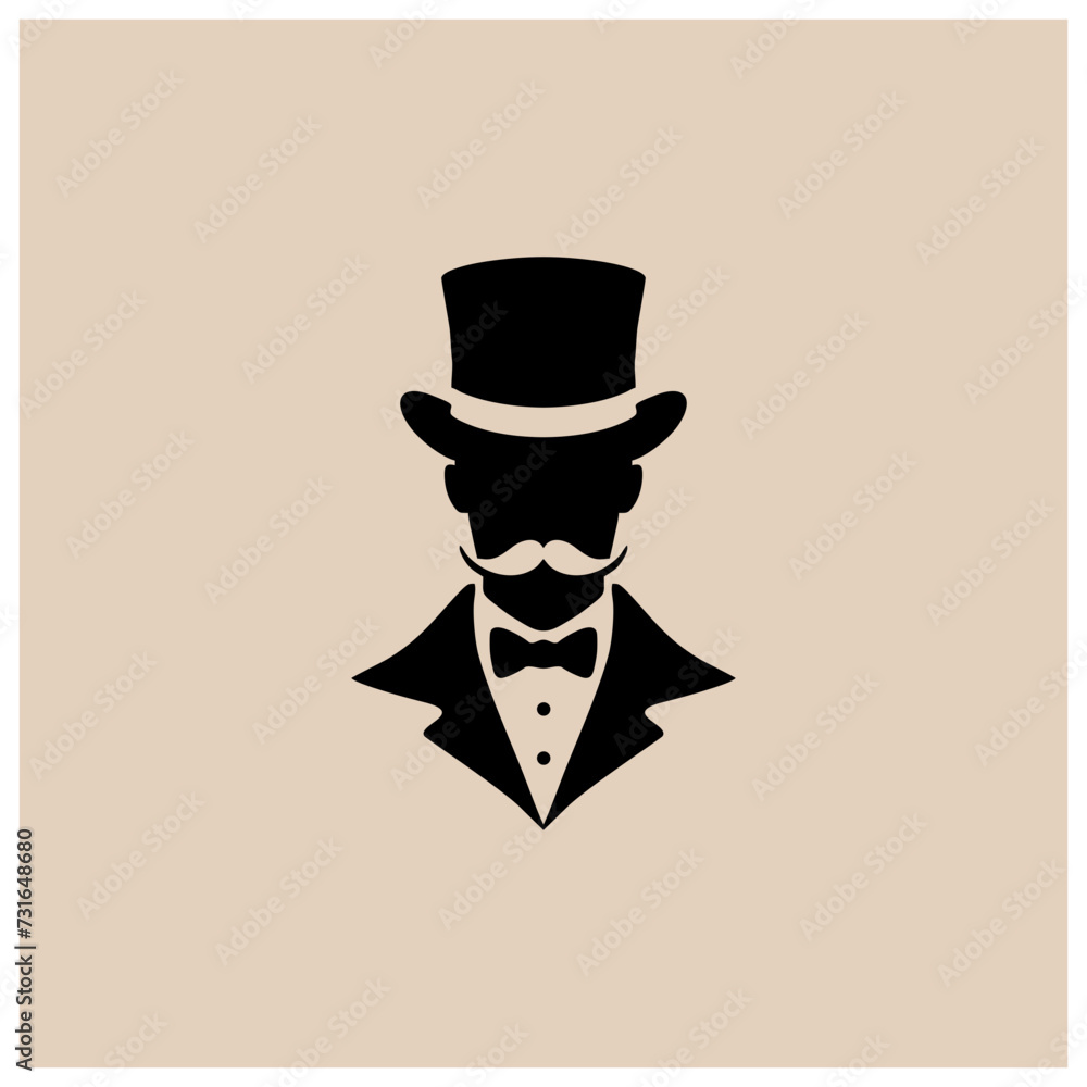 top hat male mustache siluet png vector