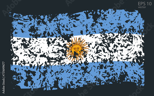 Vector flag of Argentina. Illustration with cracks and abrasions.