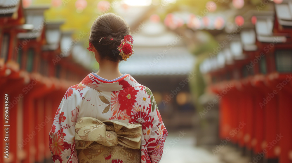 和服を着た若い女性の後ろ姿　日本ン