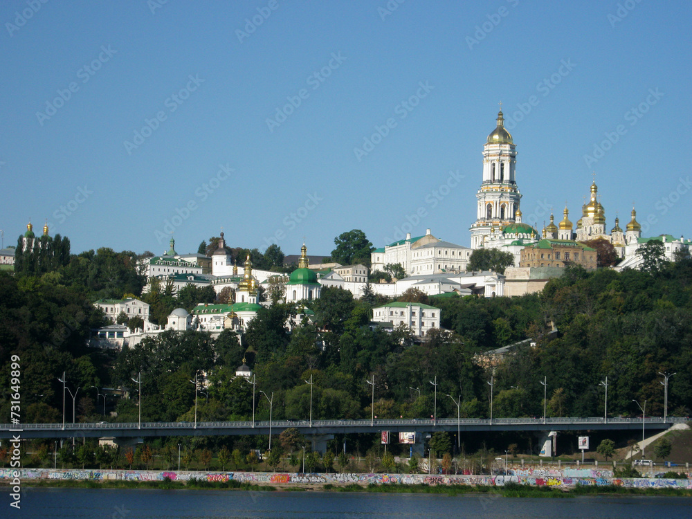 Kyiv, Ukraine, 09.09.2013, view from the ship to the Kiev Pechersk Lavra on a sunny autumn day