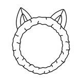 Cute fluffy headband with cat ears for taking shower, bath. Trendy cartoon hair hoop with kitty ears for skin care and face treatment. Simple funny doodle with hand drawn outline isolated on white