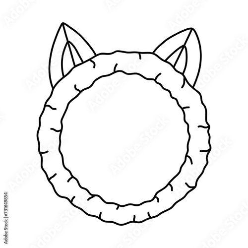 Cute fluffy headband with cat ears for taking shower, bath. Trendy cartoon hair hoop with kitty ears for skin care and face treatment. Simple funny doodle with hand drawn outline isolated on white