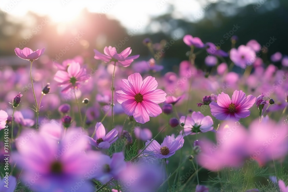 Field of cosmos flower. generative ai. Field of cosmos flower. generative ai.