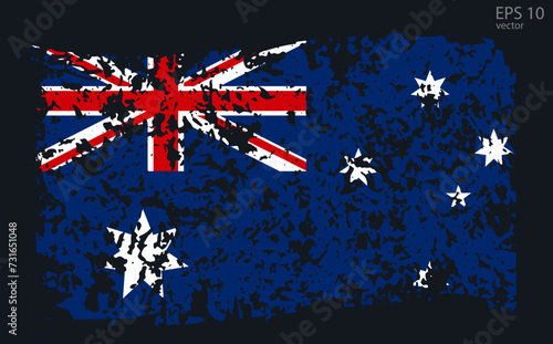 Vector flag of Australia. Illustration with cracks and abrasions.