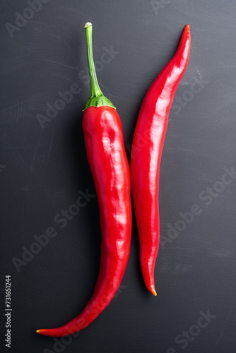 Two Red Chili Peppers on Dark Slate Background: Spice of Life in Simplicity