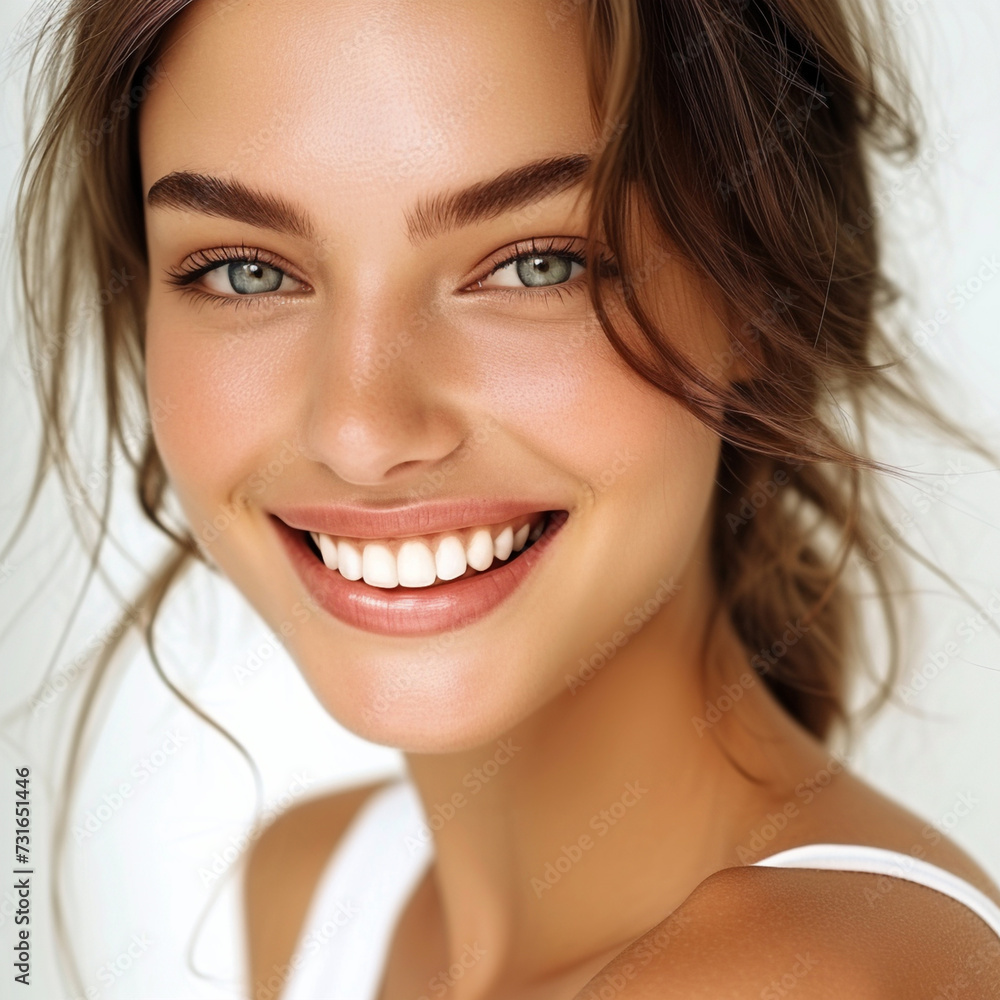 Very beautiful model young woman with bright clean skin, bright smile and perfect look, studio shoot, white background. Very beautiful model young woman with bright clean skin, bright smile and perfect look, studio shoot, white background.
