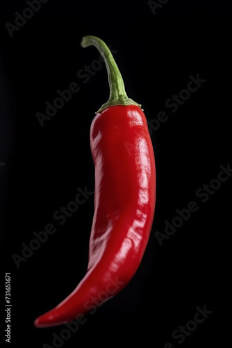 Singular Red Chili Pepper Isolated on Black Background: Spice and Simplicity