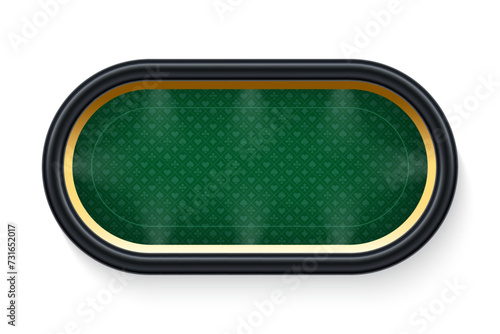 Poker green table background vector illustration. Realistic playing field with gold frame for game blackjack on white background. Casino concept