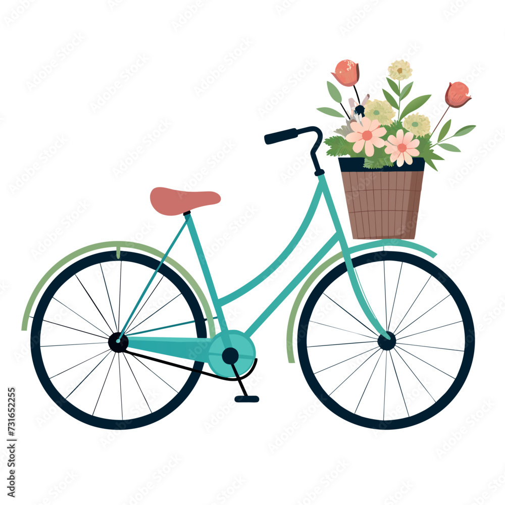 beautiful elegant minimal design of bicycle for women with pastel flowers in the front basket