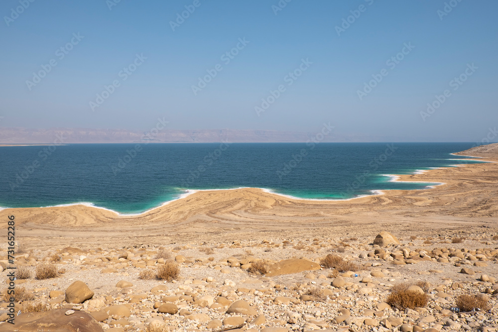 Stunning View of the Dead Sea With Saline Incrustations From the Jordanian Side Stunning View of the Dead Sea With Saline Incrustations From the Jordanian Side