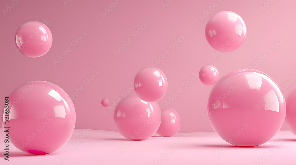 Floating pink spheres 3d rendering with empty space Floating pink spheres 3d rendering with empty space
