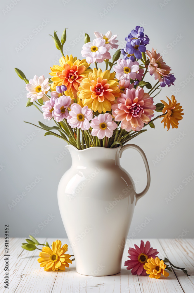 Bouquet of flowers on bright backdrop, Mother's Day and International Women's Day gift. Festive floral arrangement, honoring women, springtime celebration. Website header, copy space, Generative AI