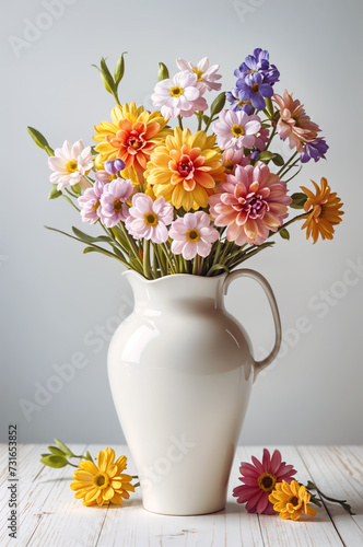 Bouquet of flowers on bright backdrop, Mother's Day and International Women's Day gift. Festive floral arrangement, honoring women, springtime celebration. Website header, copy space, Generative AI