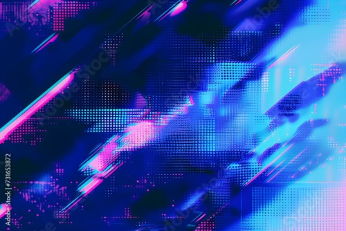 Abstract Blue  Mint and Pink Background With Interlaced Digital Glitch and Distortion Effect. Futuristic Cyberpunk Design. Retro Futurism  Webpunk  Rave 80s 90s Cyberpunk Aesthetic Techno Neon Colors.