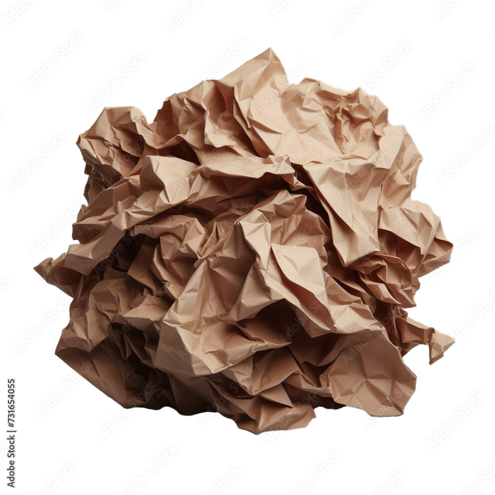 Crumpled Brown Paper isolated on transparent or white background, png Crumpled Brown Paper isolated on transparent or white background, png