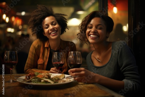 Celebrating Friendship with Dinner  Two Afroamerican Women Smiling