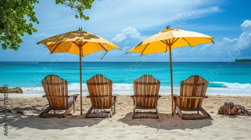Beach chairs and umbrella on seashore, beach © Elvin
